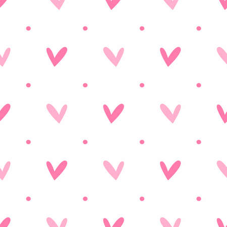 Seamless pattern with repeating hearts and polka dots. Cute print. Simple vector illustration.のイラスト素材