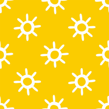 Simple seamless pattern with repeating sun drawn by hand. Vector illustration.のイラスト素材