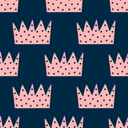 Simple seamless pattern with repeating crown with dots. Drawn by hand. Cute vector illustration.のイラスト素材