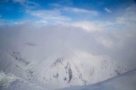 Caucasus Mountains, Georgia, ski resort Gudauri. View of the mountains from the top.