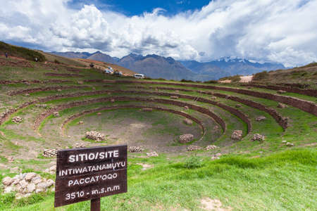 Inca agricultural terraces, mostly round, Moray, near the city Cusco and Maras. Peru.の写真素材