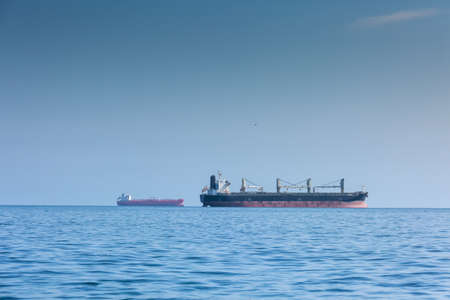 International trade concept. Two cargo ships on the high seasの写真素材