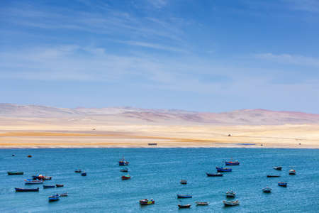 Many wooden boats stay in bay Paracas National Reserve 2019-12-05.のeditorial素材