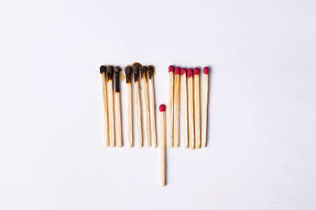 burnt matches, distance concept, demonstration of how virus transmission works.の写真素材