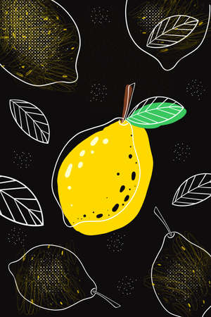 Textured black background with lemonsの写真素材