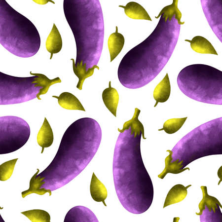 Seamless pattern with eggplant texture with leavesの写真素材