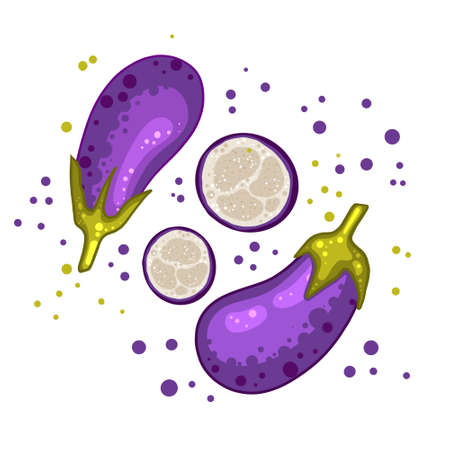 Eggplants with slices isolated on a white backgroundの写真素材