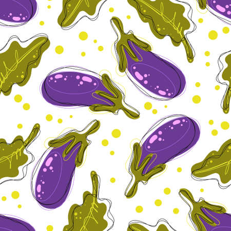 Seamless eggplant pattern with green leaves abstractionの写真素材