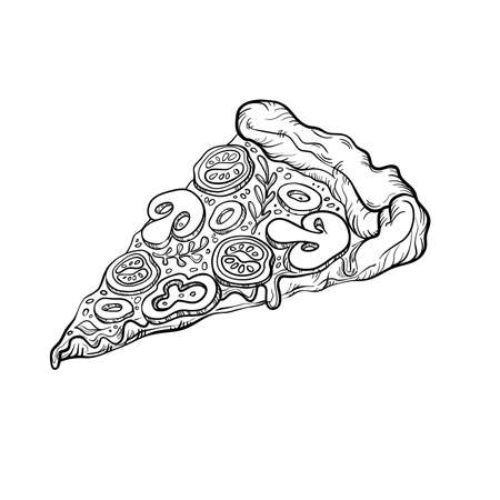 Pizza black outline on white backgroundのイラスト素材