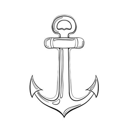 Scribble anchor black outline isolated on white background.