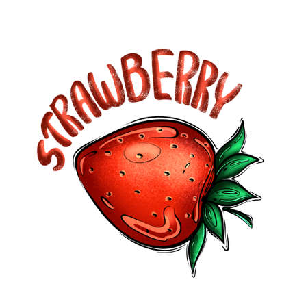 Strawberry berry lettering scribble isolated on a white backgroundの写真素材