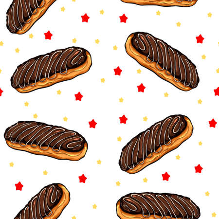 Seamless pattern of eclair cake with chocolate glazeの写真素材