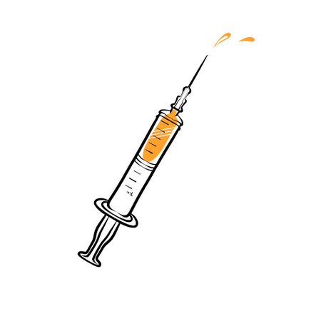 Syringe with doodle vaccine on a white backgroundの写真素材