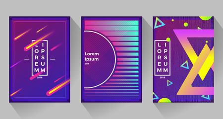 Neon abstract retro backgrounds. With different shapes on poster. Vector flat illustrationのイラスト素材