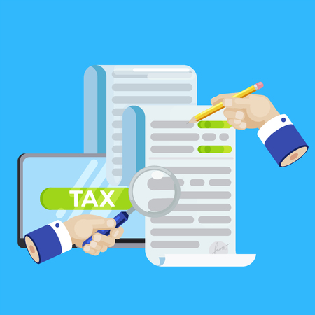 The tax form banner. Investigation of accounts. Date of payment of debt. Vector flat bannerのイラスト素材