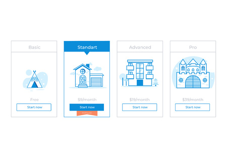 Our price plan with house. Four Different Categories of Money pricing. Choise premium. Vector flat gradient designのイラスト素材