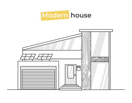 Modern stylish houses in line art icon. Design concept a home. Vector flat illustrationのイラスト素材