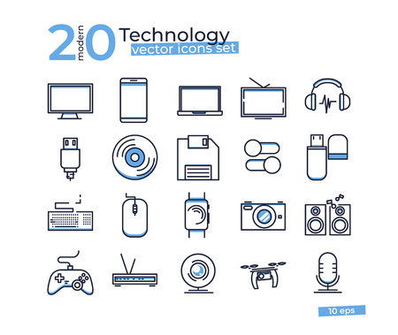 Technology object icons set for design online store. Thin line art vector illustrationsのイラスト素材