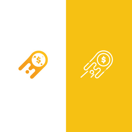 Meteo rich logo. Meteorite with a golden coin of the dollar illustration. Vector line art and gradient logotypeのイラスト素材