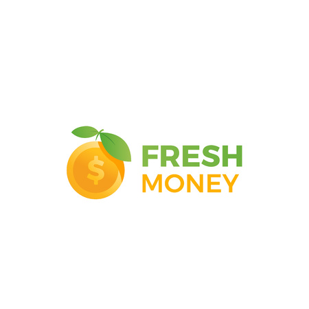 Fresh money logo. Gold  and dollar coin. Vector cartoon gradient illustrationのイラスト素材