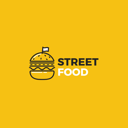 Street food burger with road logo.Logo for restaurant or cafe. Vector illustrationのイラスト素材