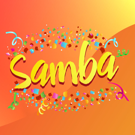 Poster for brazil dance Samba on carnival in RIo. Confetti around the inscription. Vector illustrationのイラスト素材