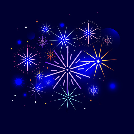 A bright fireworks salute. A festival night in the city. Vector flat gradient illustrationのイラスト素材