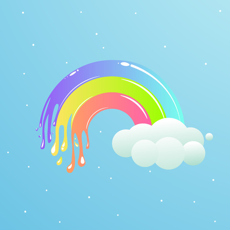 A nice rainbow with clouds against the sky with stars. Cute vector cartoon illustrationのイラスト素材