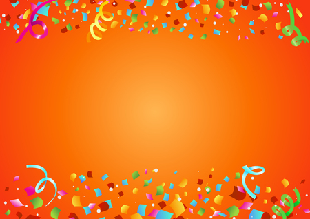 Festive confetti from a cannon on a horizontal poster. Vector illustrationのイラスト素材