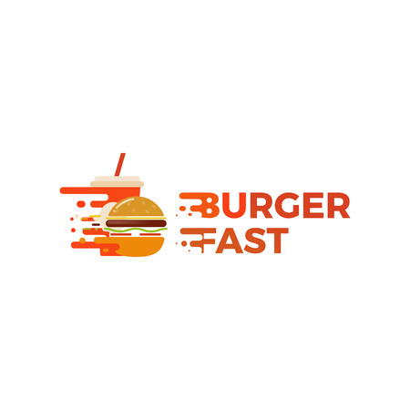 Burger delivery. Fast hamburger car. Logotype for restaurant or cafe . Vector illustrationのイラスト素材