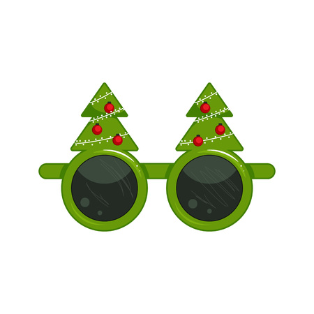 New Year's glasses with christmas tree. Carnival funny sunglasses. Festive accessory. Vector cartoon illustrationのイラスト素材