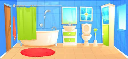 Bathroom design interior room with ceramic furniture background template. Vector cartoon illustrationのイラスト素材