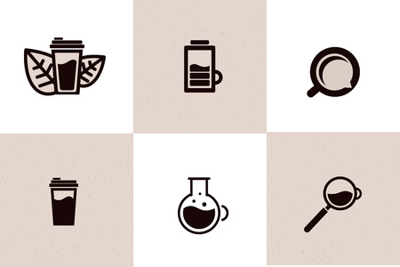 Coffee web icon set - cup, energy, drink take away. object with black line. Vector line illustrationのイラスト素材