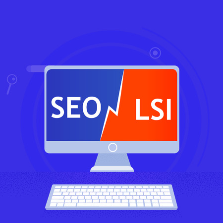 Latent semantic indexing keyword. SEO vs. LSI. Vector flat illustrationのイラスト素材