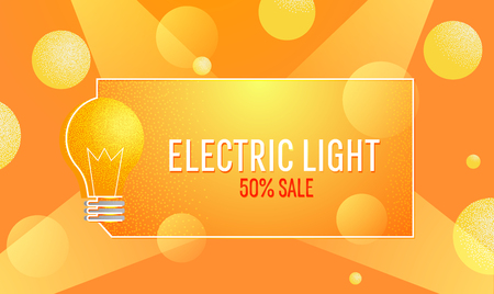 Electric light banner of sale. Ecommerce electricity bulb. Vector flat texture illustrationのイラスト素材