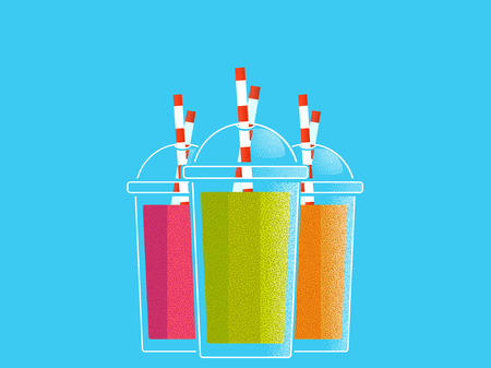 Colored smoothies for healthy lifestyles. Glasses with tubes. Vector illustration of a textureのイラスト素材