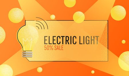 Electric light banner of sale. Ecommerce electricity bulb. Vector flat texture illustrationのイラスト素材