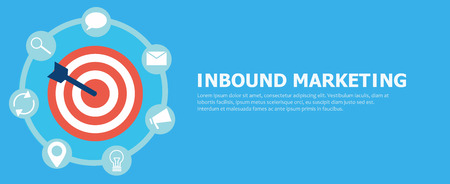 Inbound marketing. Target with arrow and icons tools. Vector flat illustrationのイラスト素材
