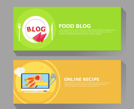 Food blog and online recipe banner.  Vector flat illustrationのイラスト素材
