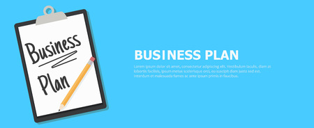 Business plan banner. Tablet with a text and a pencil. Vector flat illustrationのイラスト素材