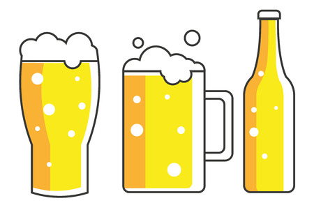 Glass, mug and a bottle of beer. Vector flat illustrationのイラスト素材
