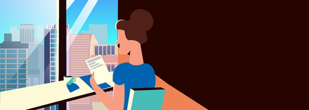 Background for the banner of a cafe, a coffee house and a restaurant. A girl is sitting in an...