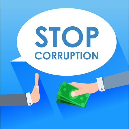 Stop corruption banner. A businessman gives a man money and he refuses. Vector flat illustrationのイラスト素材