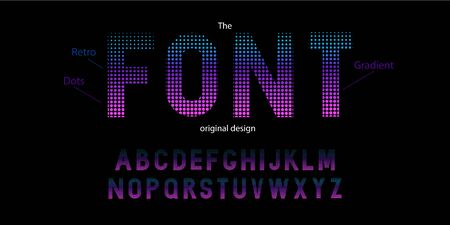 Halftoned font design. Original modern abstract typeface and alphabet. Vector neon typography with gradients and dotsのイラスト素材