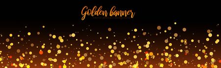 Gold glitter template banner with. Shiny luxury vector with golden elements on black backgroundのイラスト素材