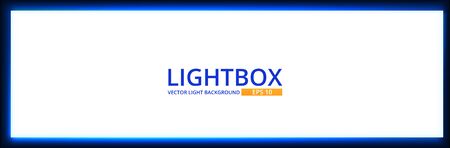 White lightbox screen with neon light on wall. Modern night backgtound with cinema display template design. Vector realisitc mockup.のイラスト素材