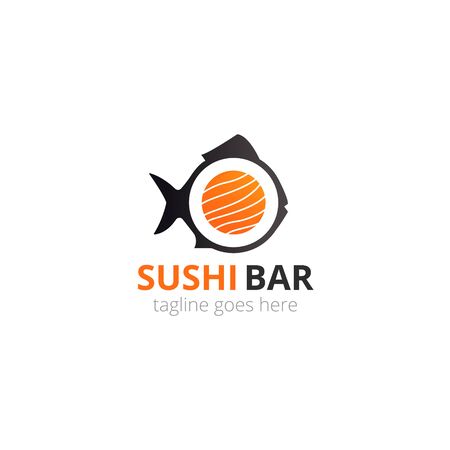 Japanese sushi for concept design with fish black shape. Asian food. Vector icon.のイラスト素材