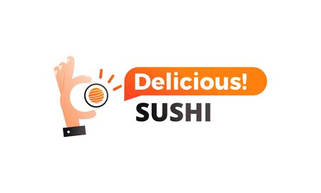 Japanese sushi sign for concept design. Roll in hand. Asian food. Vector icon.のイラスト素材
