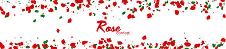 Rose confetti on white background. Ped flowers blossom. Romantic creative composition. Love concept.のイラスト素材