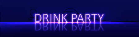 Neon realistic text Drink Party. Violet color with light and letters on floor. Vector illustrationのイラスト素材